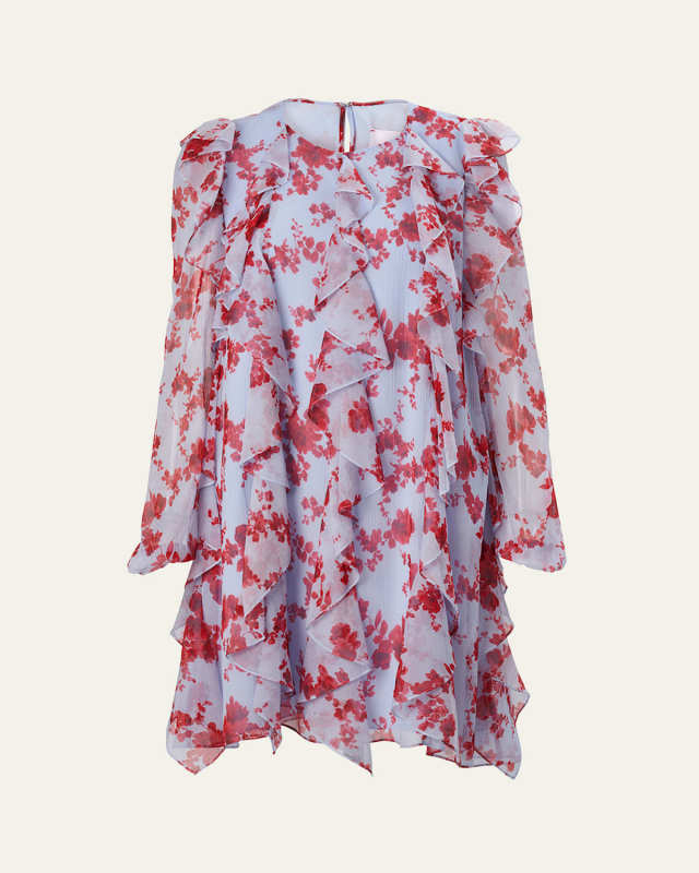 Floral Ruffle Chiffon Mini Dress
